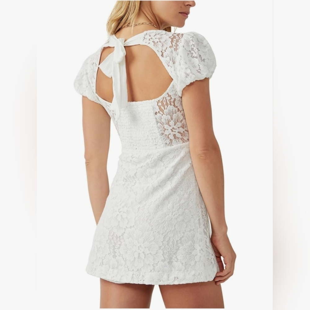 NWT Free People Hailee Lace Short Sleeve Mini Dress Ivory White Size Small - Picture 2 of 8